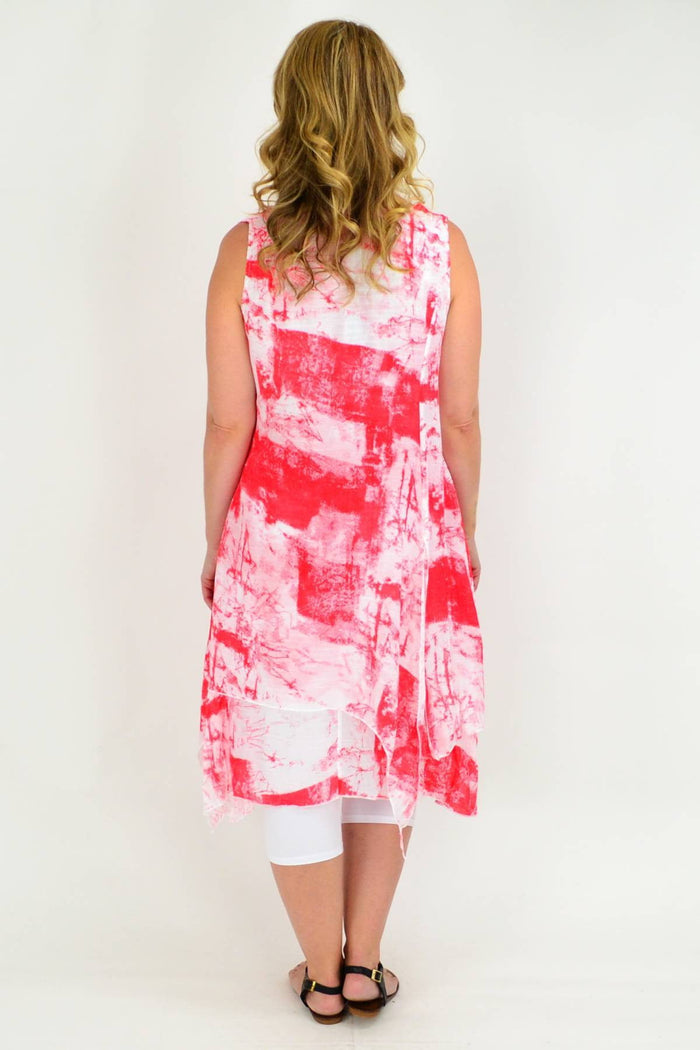 Red Mandy linen cotton tunic dress by Whispers, featuring a relaxed fit, sleeveless design, and casual chic style.