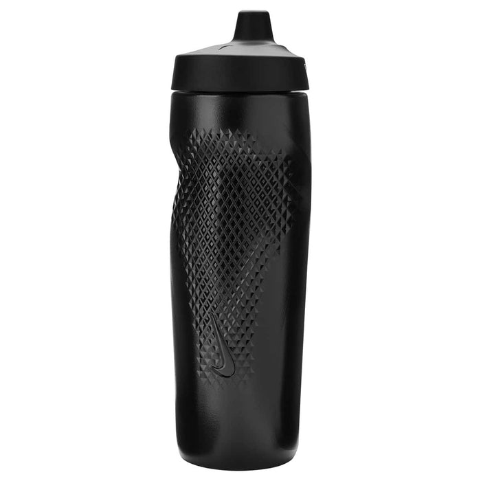Nike Refuel 32oz water bottle in black with white accents, durable sports bottle for hydration during workouts.