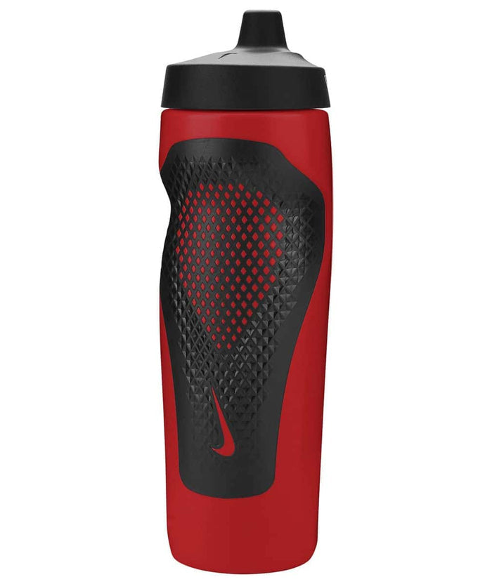Nike Refuel Bottle Grip 24oz water bottle in University Red, black, and white with grip design for sports and hydration.
