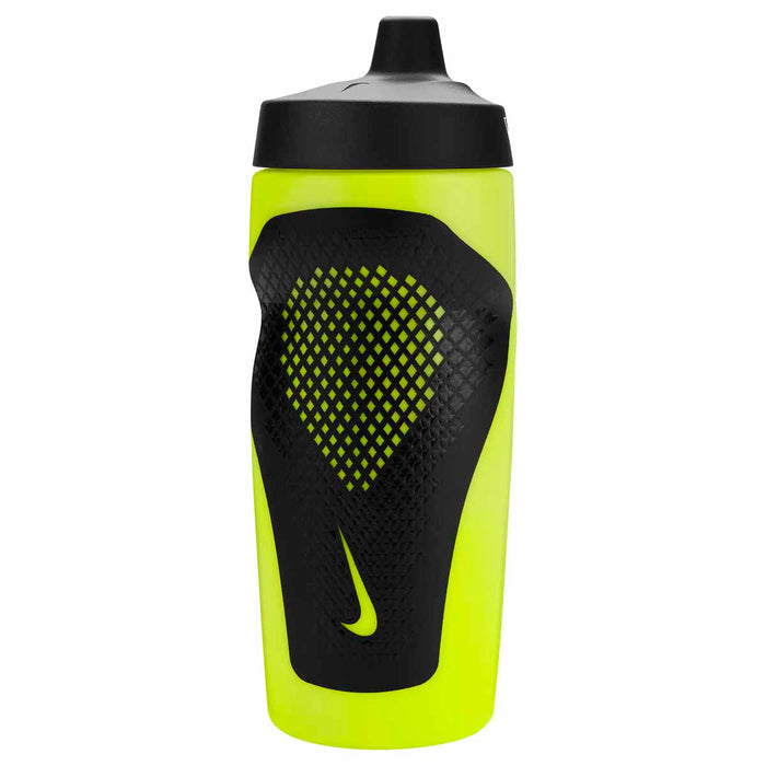 Nike Refuel Bottle Grip 24oz in Volt, black, and black, featuring a durable water bottle with grip design for active use.
