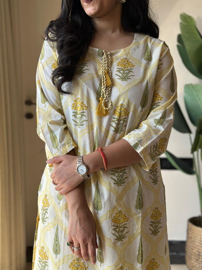 Ria Printed Pure Cotton Set- Yellow