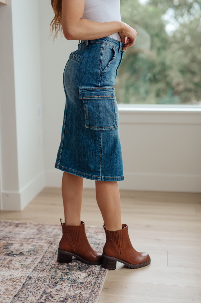 RISEN High Waist Always Be There Cargo Denim Skirt