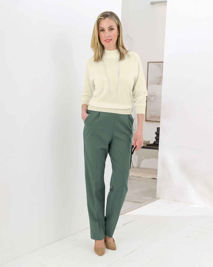 Sandown Pull On Trousers - Thyme - The Classic Boutique