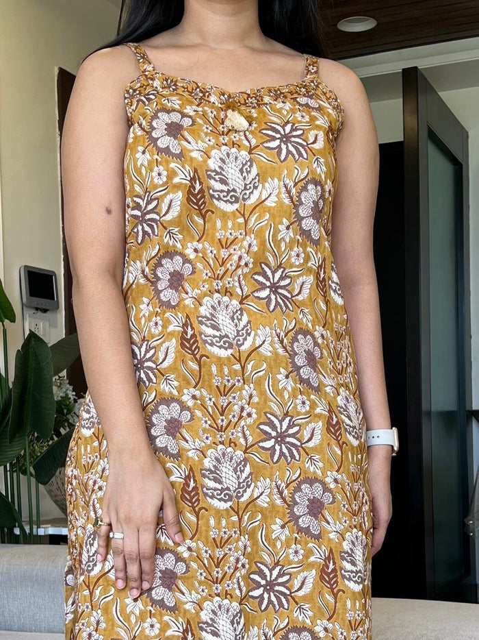 Sharna Block Print Cotton Suit- Mustard