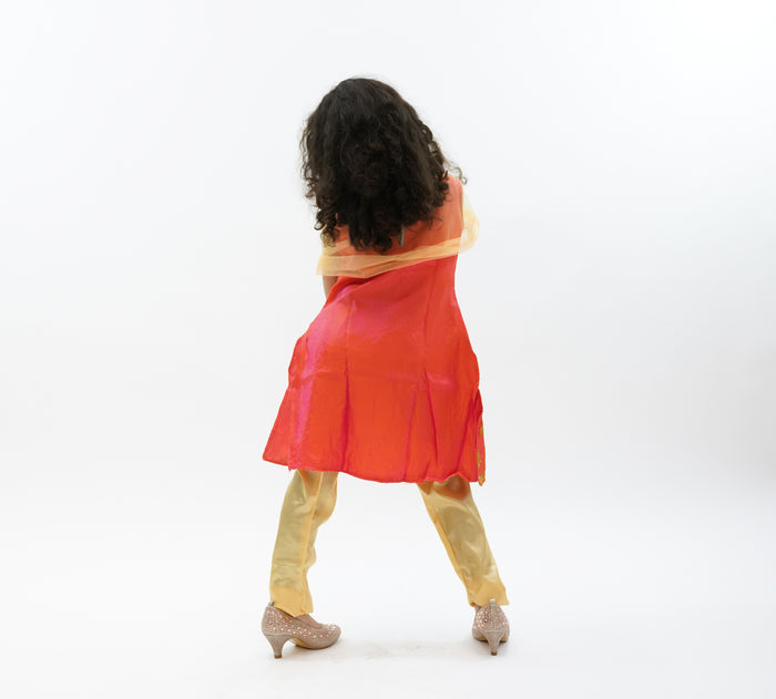 Silk Salamander Orange Embroidered Girl's Salwar Suit