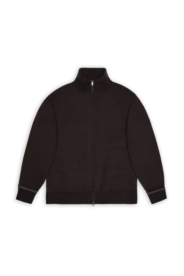 RAINS Sowa Knit Zip Cardigan Bark / Black Long Sleeve