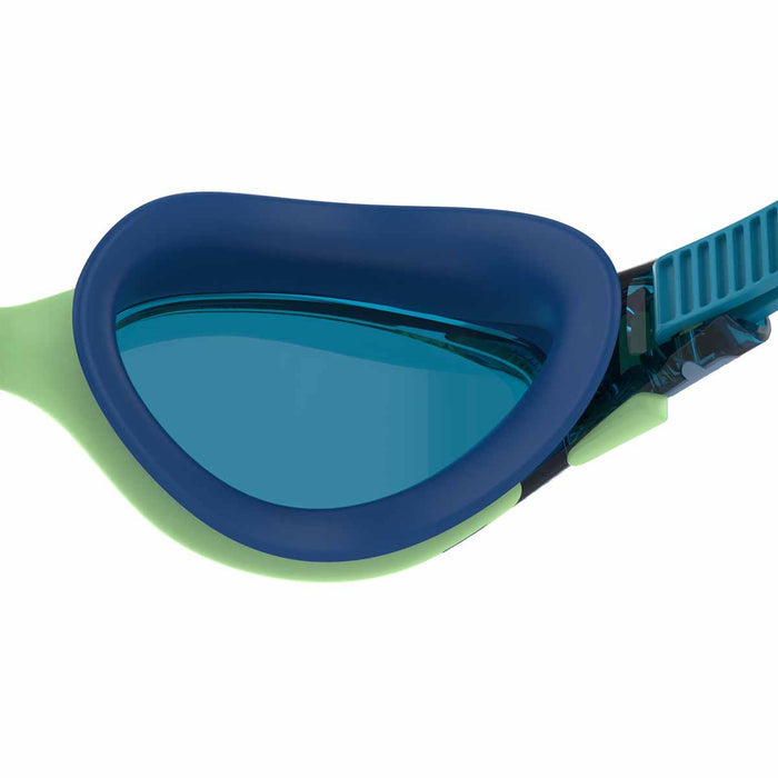 Speedo Biofuse 2.0 swimming goggles in green with adjustable straps and clear lenses for comfortable underwater vision.