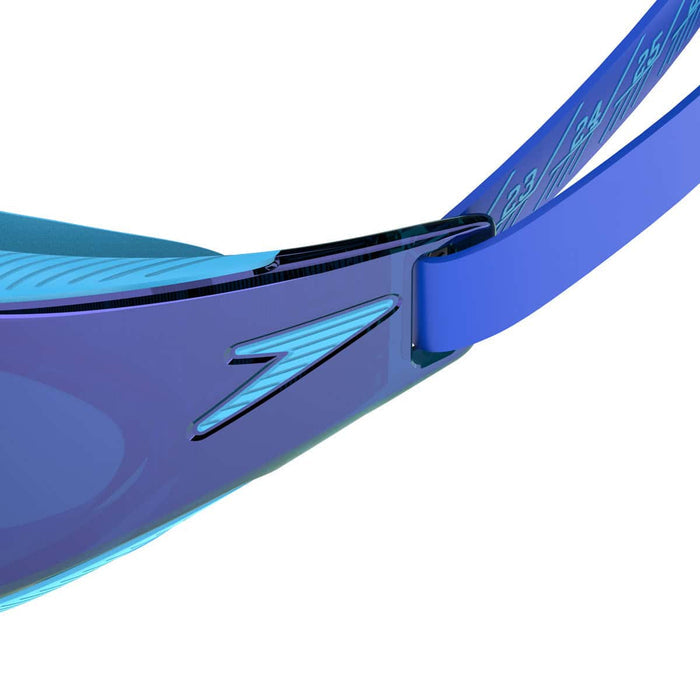 Speedo Fastskin Hyper Elite Mirror Junior goggles in Picton Blue, Cobalt, and Iris with reflective lenses for young swimmers