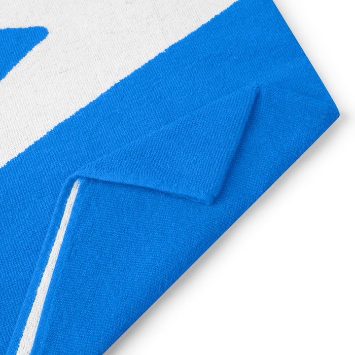 Speedo logo towel in Bondi Blue and white, featuring the Speedo branding and soft, absorbent fabric for swimming and beach use.
