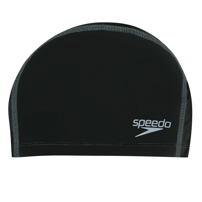 Black Speedo Long Hair Pace Swimming Cap designed for long hair swimmers, made of durable, smooth silicone material.