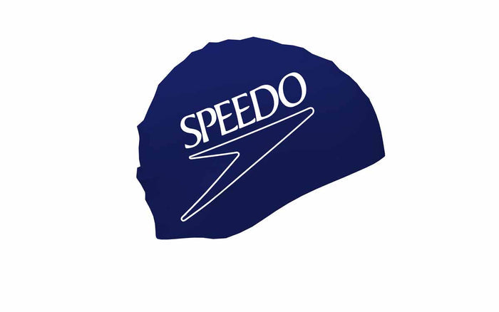 Speedo Printed Biofuse swimming cap in navy, lightweight and comfortable silicone swim hat for men and women.