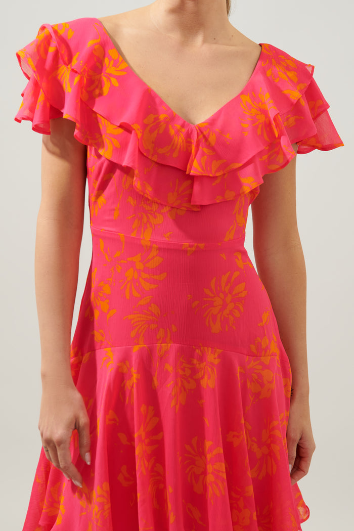 Sunburst Ruffle Tiered Sinclair Midi Dress