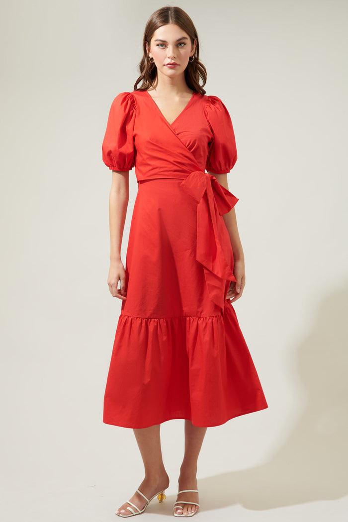 Sunny Stroll Poplin Wrap Top MIdi Dress
