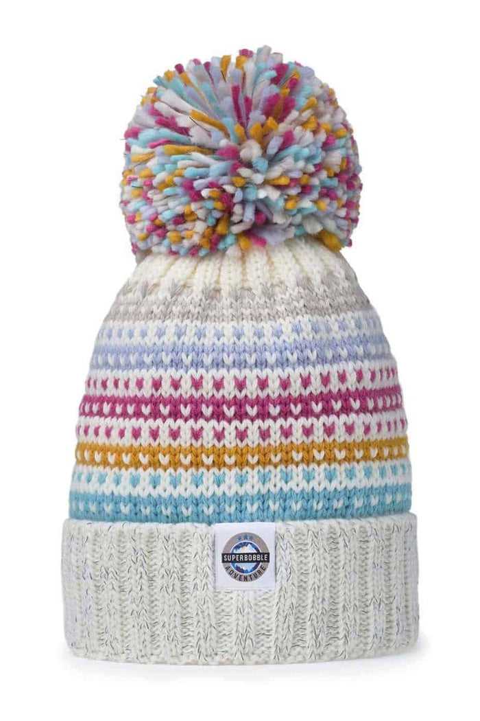 Swimzi Candy Stripe Nordic Super Bobble Hat in multiple colors, cozy knit hat with pom-pom, perfect for winter warmth and style.