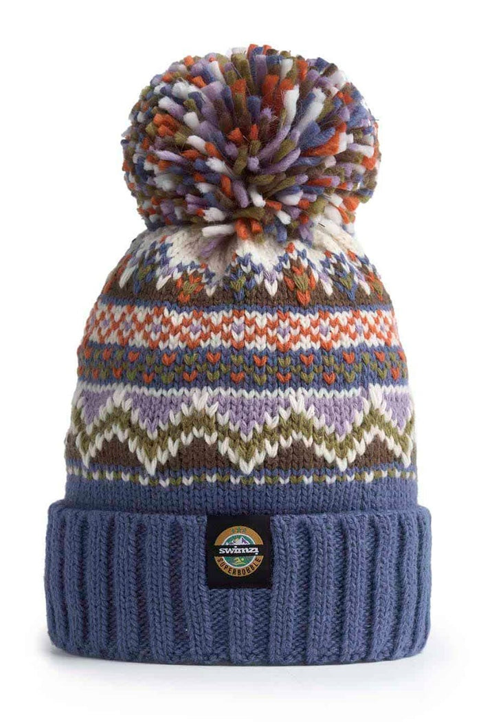 Swimzi Ocean Fairisle Reflective Super Bobble Hat in multi, cozy knit hat with reflective details and colorful fairisle pattern.