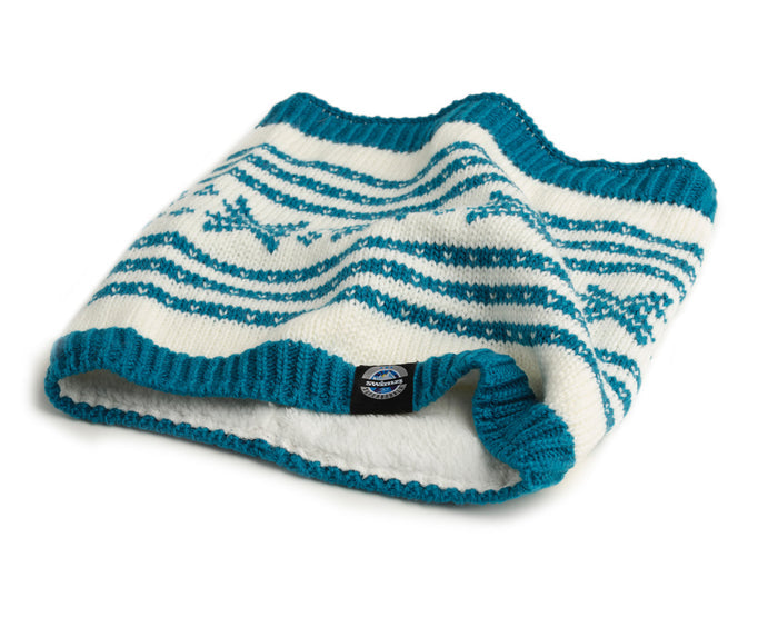 Swimzi Snowflake Nordic knit neck warmer in multi colors, designed for warmth and style in cold weather.
