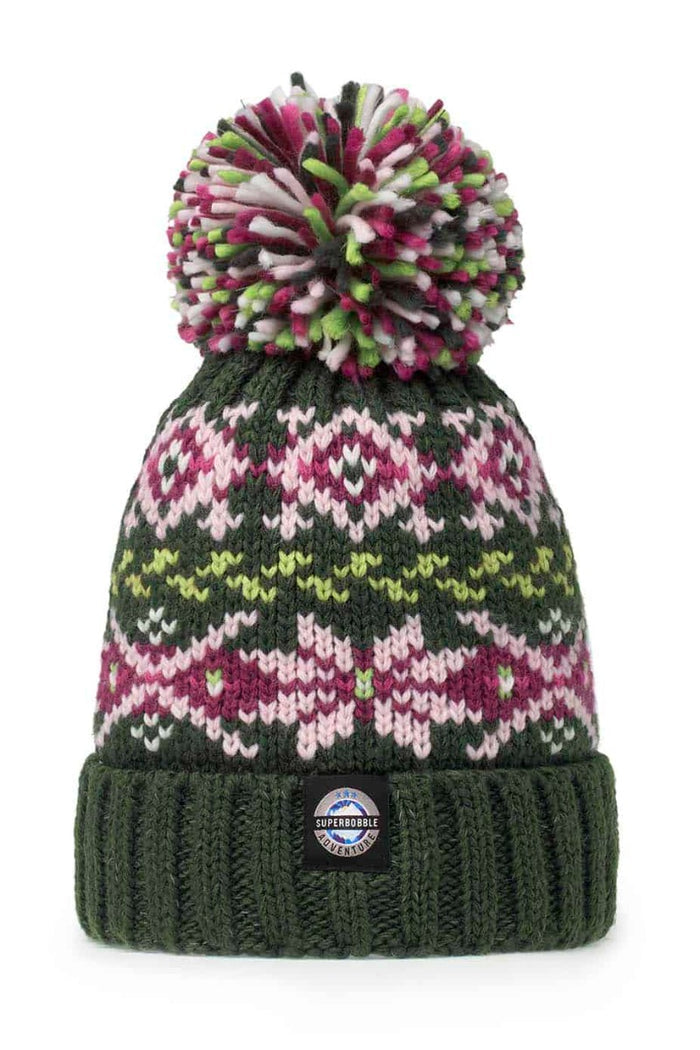 Swimzi Woodland Nordic Super Bobble Hat in multi colors, cozy knit cap with pom-pom, for cold weather wear.