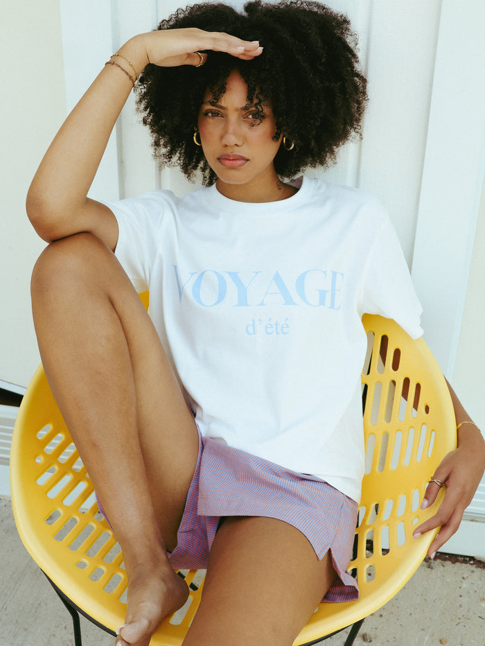 The Voyage d'Été Boxy Tee | Oversized Light Blue Graphic Tee