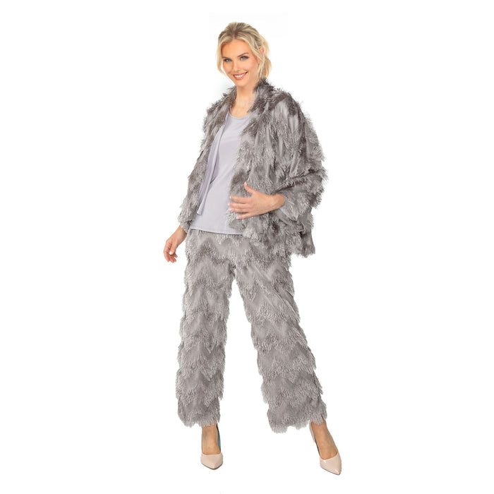 Tiered Chevron Fringe Jacket W/ Tank in Grey - 6966J - Size XL Only!