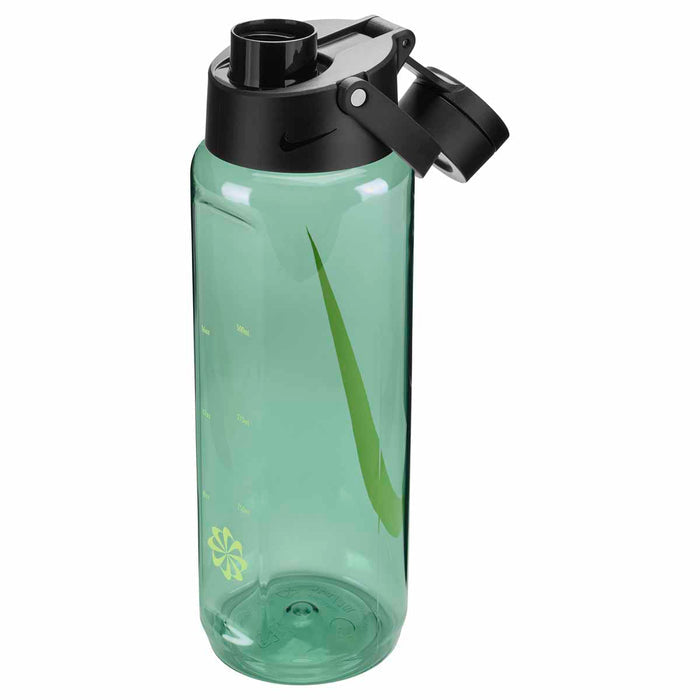 Nike TR Renew Recharge Chug Bottle 24oz water bottle in Cannon, Black, and Volt with ergonomic design and secure lid.