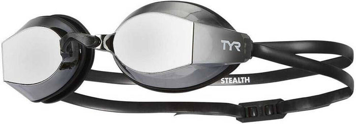 TYR Blackops 140 EV racing goggles with mirrored metallized smoke lenses, designed for competitive swimming.