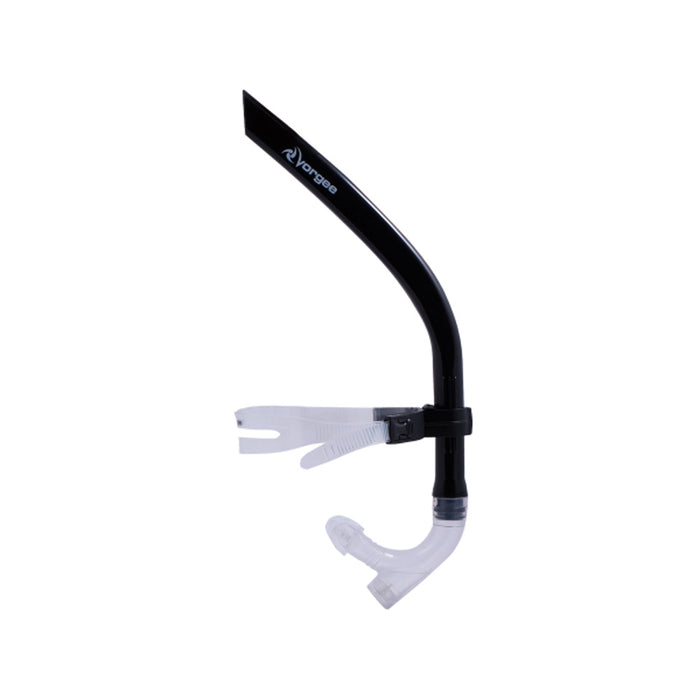 Vorgee Front End Swimmers Snorkel in black, flexible snorkel with adjustable mouthpiece and streamlined design for swimming and snorkeling.