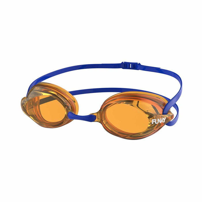 Way Funky Flame Training Machine Goggles in orange and blue with adjustable strap and clear lenses for swimming.