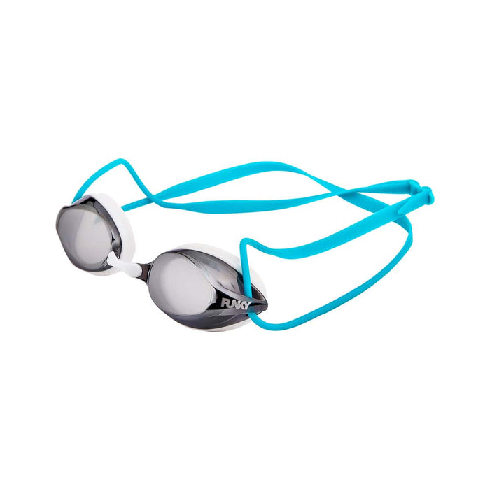 Way Funky white wash training machine mirrored goggles with green and silver mirror lenses, designed for swimming or water sports.