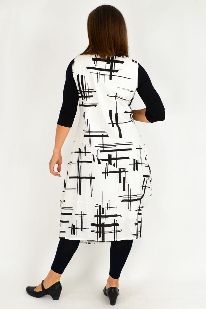 White Coby Panel cotton tunic dress by I Love Tunics, featuring a relaxed fit with panel detailing and short sleeves.
