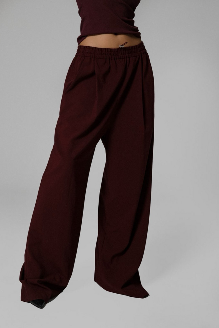 Wide Maxi burgundy Trousers
