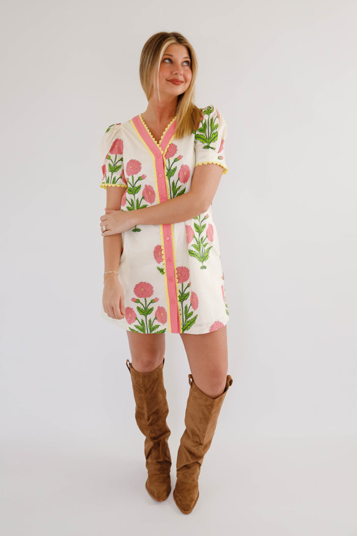 Women's Floral Print Shift Dress- Women's Scallop Trim Dress- Jodifl Dresses