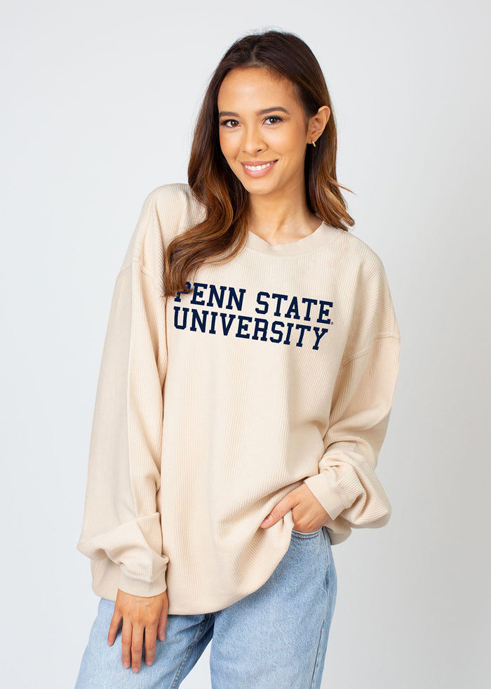 Penn State Nittany Lions Unisex Natural Oversized Premium cotton corded fleece Sweatshirt with Super soft hand feel, vintage wash and ribbed crew neckline, cuffs, and hemline
