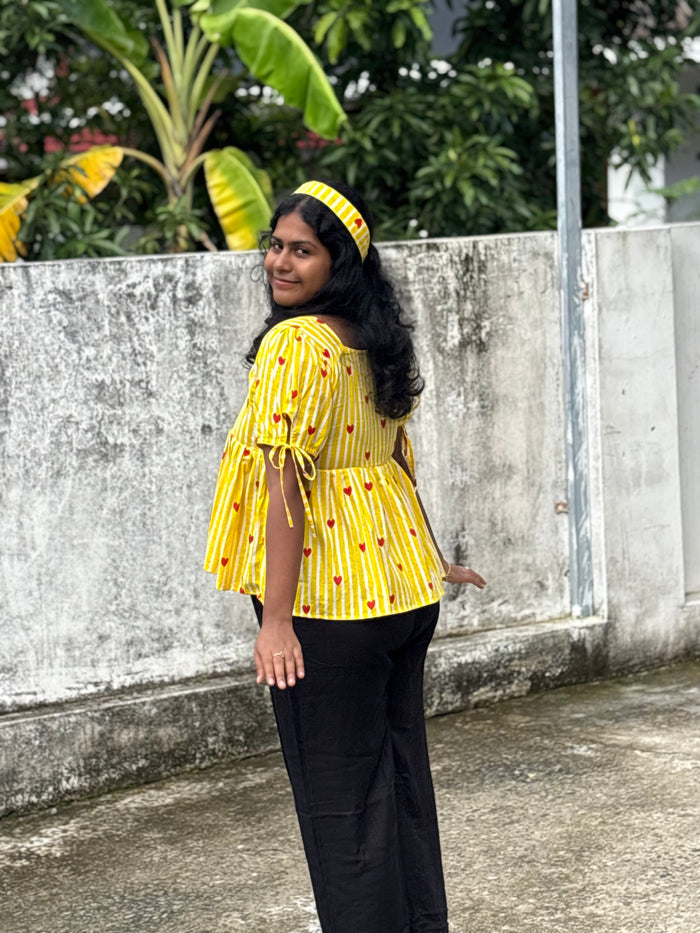 Yellow heart Peplum Top with cute bow 🌻
