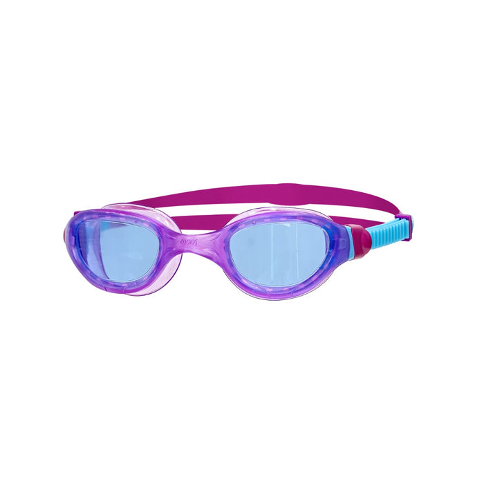 Zoggs Phantom 2.0 Junior purple swimming goggles with adjustable strap and clear lenses for kids.