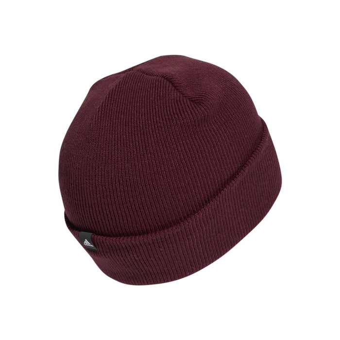 Adidas 2-color logo beanie in shadow red and white, knit hat with embroidered Adidas logo, casual winter headwear