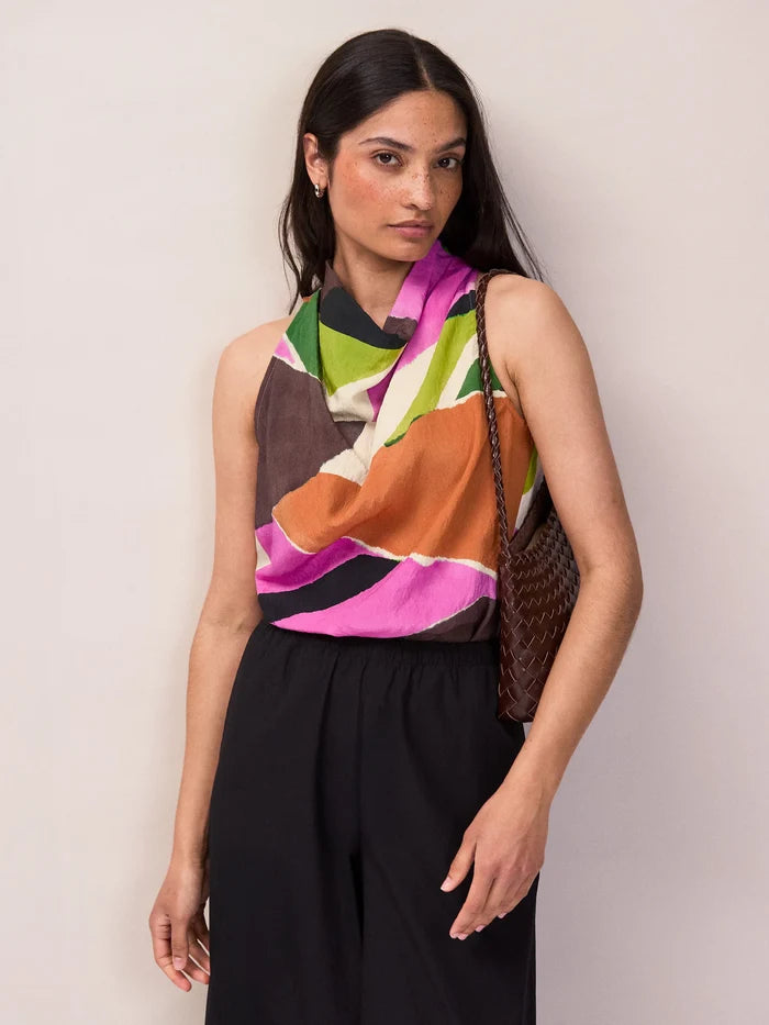 Abstract Geo-Print Cowl-Neck Top