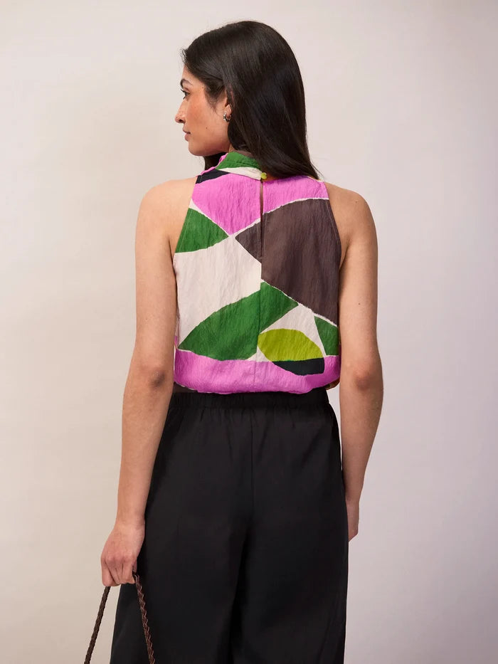 Abstract Geo-Print Cowl-Neck Top