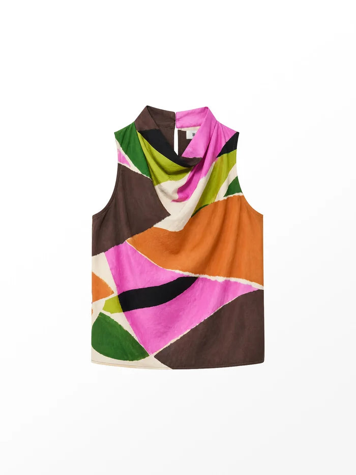 Abstract Geo-Print Cowl-Neck Top