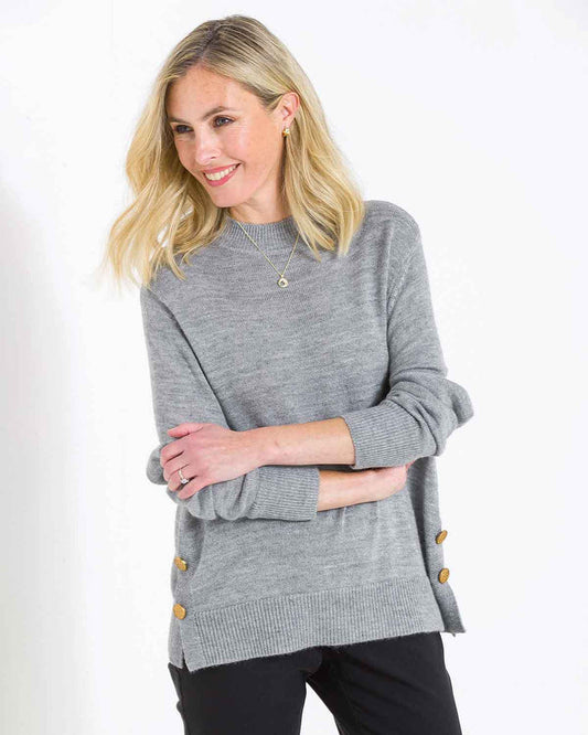 Ada Button Detail Turtle Neck Jumper - Grey - The Classic Boutique