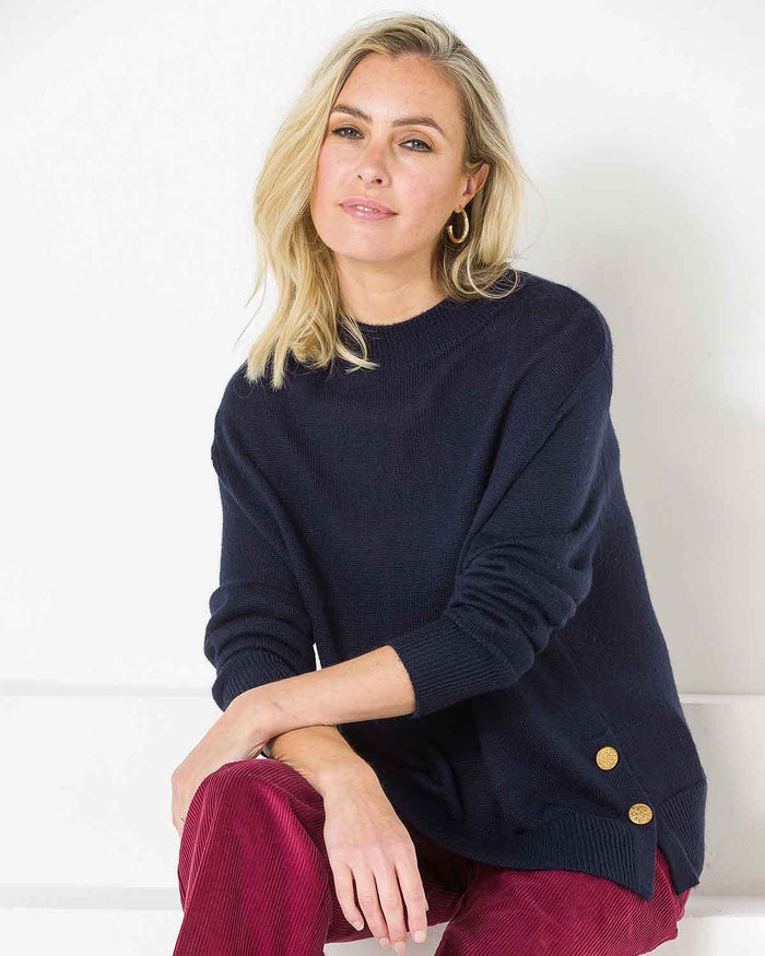 Ada Button Detail Turtle Neck Jumper - Navy - The Classic Boutique