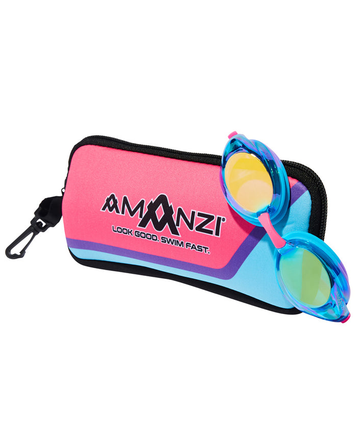 Amani Axion Prismatic Mirror Goggles with reflective lenses and black frame, designed for outdoor sports and snowboarding.