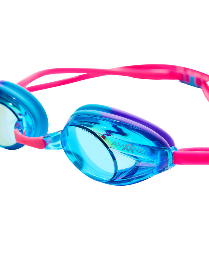 Amanzi Axion Prismatic Mirror Goggle showing reflective mirror lenses and adjustable strap for skiing or snowboarding.