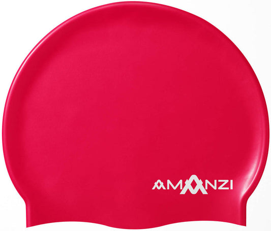 Amani Blaze red swim cap from Amanzi, designed for comfortable, secure fit during swimming or water sports.