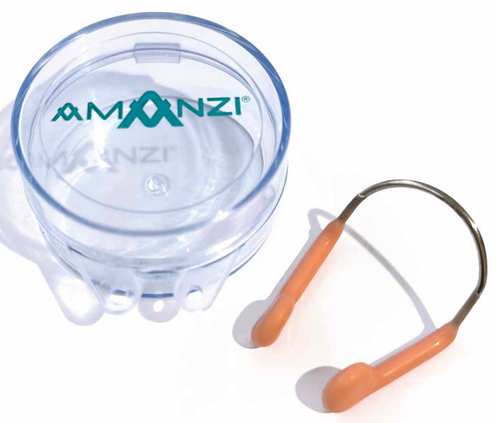 Amani Competition Nose Clip in beige, designed for swimming, with a secure fit and adjustable straps for comfortable use.
