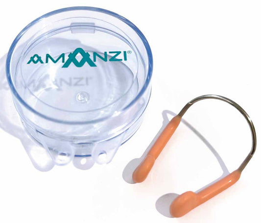 Amani Competition Nose Clip in beige, designed for swimming, with a secure fit and adjustable straps for comfortable use.