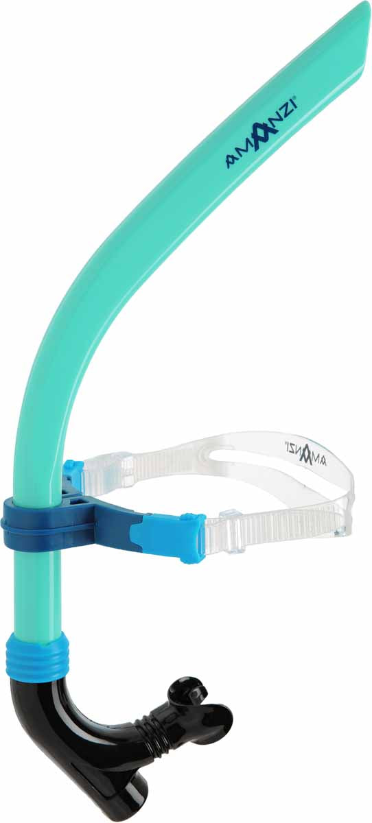 Blue Amanzi Glacier Axis Centre snorkel with adjustable mouthpiece and ergonomic design for comfortable snorkeling.