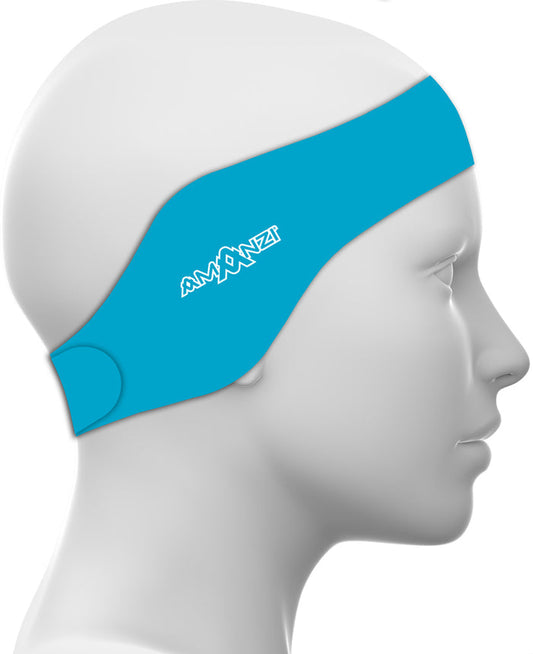 Amani Calypso Blue ear band with integrated ear plugs, designed for noise reduction and comfortable fit.