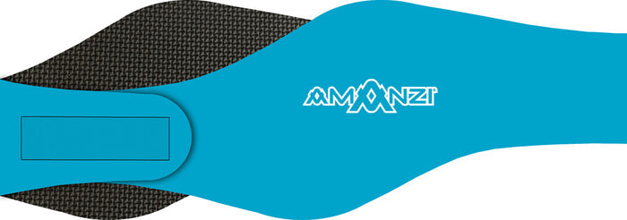 Blue Amanzi Calypso Ear Band ear plugs shown, designed for comfortable noise reduction and secure fit.