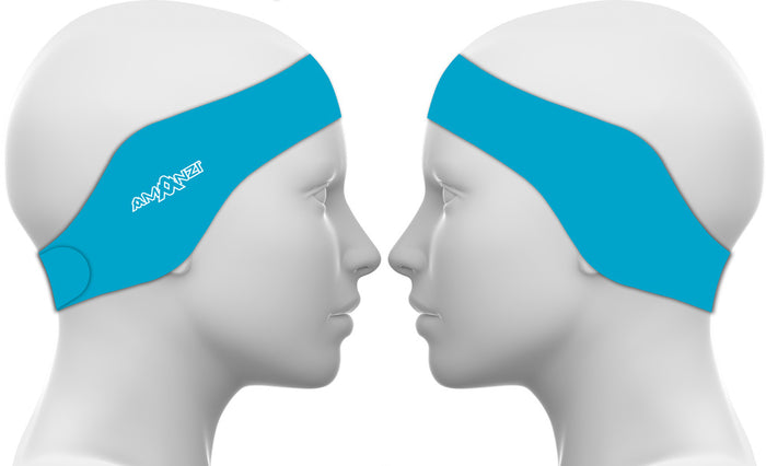 Amani Calypso blue ear band ear plugs for noise reduction, featuring comfortable adjustable design and soft material.