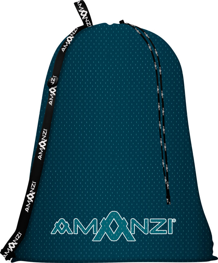 Amani Neptune blue mesh bag with sturdy handles, showcasing its breathable design and spacious interior for versatile storage.